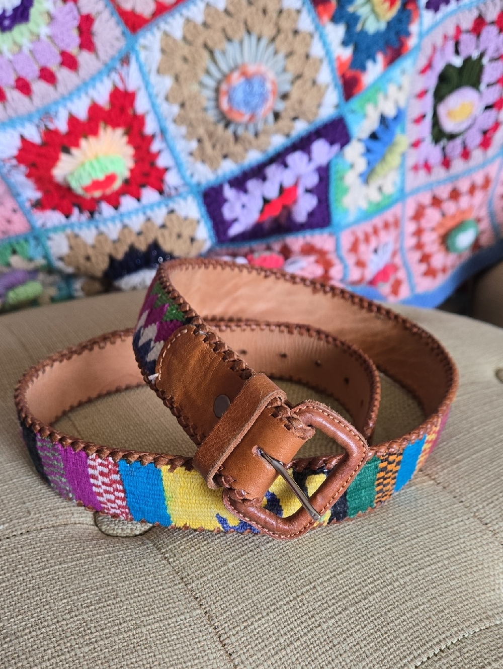 Aritzia TNA Handcrafted Multicolor Woven Leather Boho Western Belt Festival